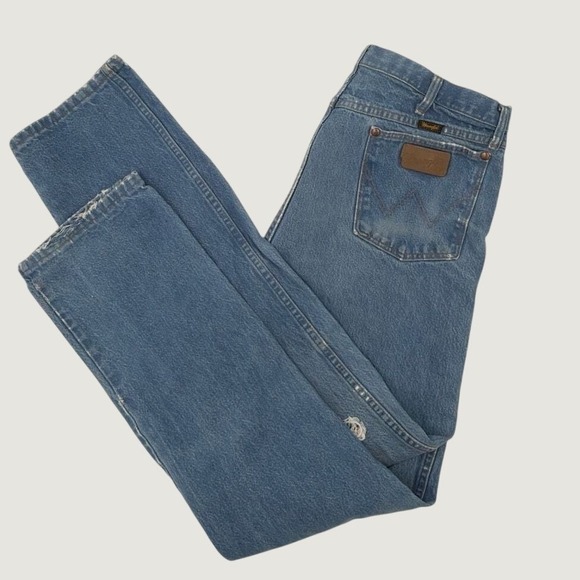 Wrangler Other - Wrangler 13MWZ Cowboy Cut Jeans Mens 38x34 Blue Denim Straight Leg Distressed